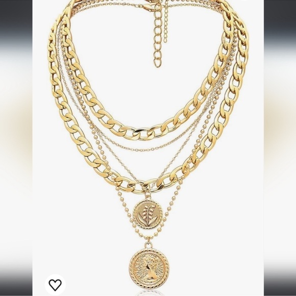 Runway Chic Chunky Gold Multi Layered Medallion Choker Necklace NWT - Picture 2 of 5